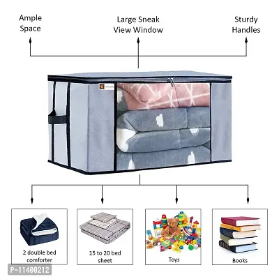 Unicrafts Underbed Rectangular Storage Bag Storage Organizer Blanket Storage Bag for Wardrobe Organizer Blanket Cover with a large Transparent Window and Side Handles Pack of 6 (Grey, Standard)-thumb4