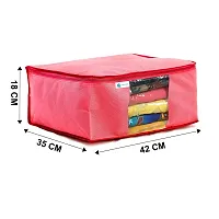 Unicrafts Saree Cover Non Woven Sari Storage Bags with a Large Transparent Window for Clothes Wardrobe Organizer Extra Large Saree Organizer Combo Pack of 4 Pc Pink-thumb1