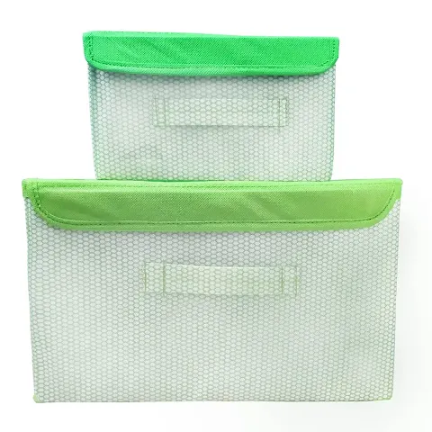 Unicrafts Foldable Storage Box With Lid Storage Box for Wardrobe Clothes, Toy Storage, Non woven Storage Box 1 Pc Small And 1 Pc Large Size Pack of 2 Green