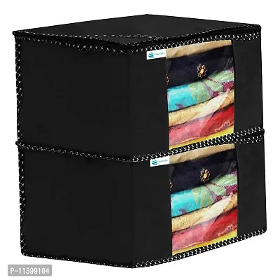 Unicrafts Saree Cover Extra Large Saree Organizer with a Large Transparent Window for Clothes Wardrobe Organiser Non Woven Sari Storage Bags Combo Set of 2 Pc Black