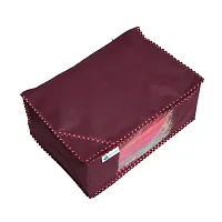 Unicrafts Saree Cover Extra Large Saree Organizer with a Large Transparent Window for Clothes Wardrobe Organiser Non Woven Sari Storage Bags Combo Set of 2 Pc Maroon-thumb2