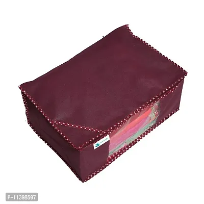 Unicrafts Saree Cover Extra Large Saree Organizer with a Large Transparent Window for Clothes Wardrobe Organiser Non Woven Sari Storage Bags Combo Set of 2 Pc Maroon-thumb3