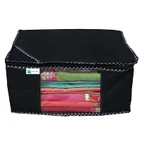 Unicrafts Saree Cover Extra Large Saree Organizer with a Large Transparent Window for Clothes Wardrobe Organiser Non Woven Sari Storage Bags Combo Set of 4 Pc Black-thumb2