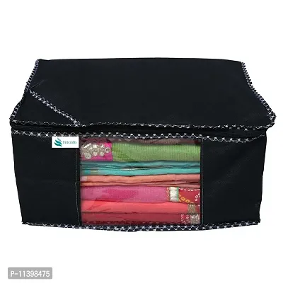 Unicrafts Saree Cover Extra Large Saree Organizer with a Large Transparent Window for Clothes Wardrobe Organiser Non Woven Sari Storage Bags Combo Set of 4 Pc Black-thumb3