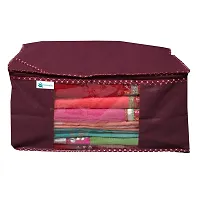 Unicrafts Saree Cover Extra Large Saree Organizer with a Large Transparent Window for Clothes Wardrobe Organiser Non Woven Sari Storage Bags Combo Set of 2 Pc Maroon-thumb1