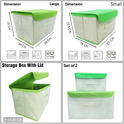 Unicrafts Foldable Storage Box With Lid Storage Box for Wardrobe Clothes, Toy Storage, Non woven Storage Box 1 Pc Small And 1 Pc Large Size Pack of 2 Green-thumb4