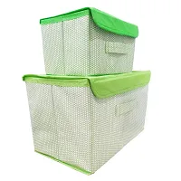 Unicrafts Foldable Storage Box With Lid Storage Box for Wardrobe Clothes, Toy Storage, Non woven Storage Box 1 Pc Small And 1 Pc Large Size Pack of 2 Green-thumb1