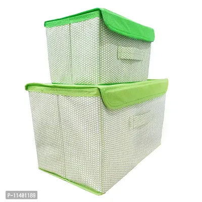 Unicrafts Foldable Storage Box With Lid Storage Box for Wardrobe Clothes, Toy Storage, Non woven Storage Box 1 Pc Small And 1 Pc Large Size Pack of 2 Green-thumb2