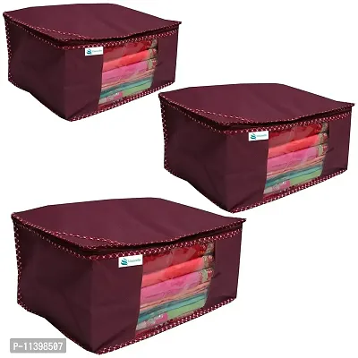 Unicrafts Saree Cover Extra Large Saree Organizer with a Large Transparent Window for Clothes Wardrobe Organiser Non Woven Sari Storage Bags Combo Set of 2 Pc Maroon-thumb0