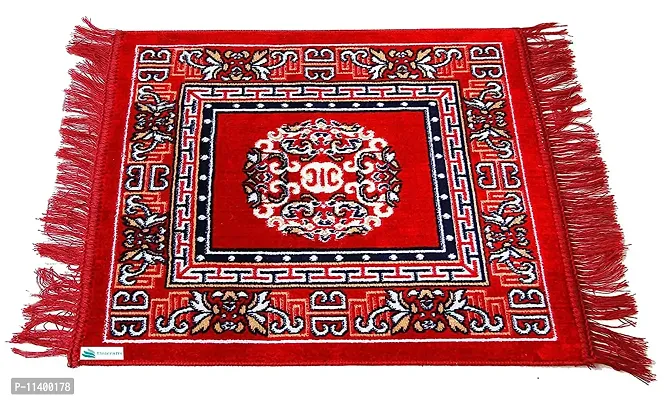 UNICRAFTS Velvet Prayer Mat/Aasan/Pooja Mat/Meditation Mat/Multipurpose Velvet Rug Mat 2 Ft X 2 Ft (Royal Blue  Red, Velvet, Standard) - 2 Pieces-thumb2