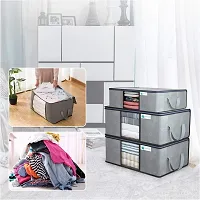 Unicrafts Underbed Storage Bag Foldable Clothing Storage Bag for Clothes Comforter Blanket Organizer with a Large Transparent Window and Side Handles Combo Pack of 3 Pieces Grey (2 Large  1 Medium)-thumb1