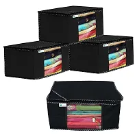 Unicrafts Saree Cover Extra Large Saree Organizer with a Large Transparent Window for Clothes Wardrobe Organiser Non Woven Sari Storage Bags Combo Set of 4 Pc Black-thumb1