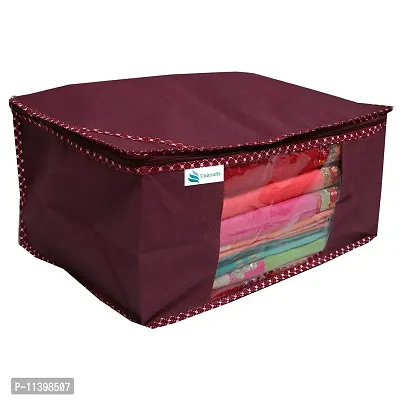 Unicrafts Saree Cover Extra Large Saree Organizer with a Large Transparent Window for Clothes Wardrobe Organiser Non Woven Sari Storage Bags Combo Set of 2 Pc Maroon-thumb4