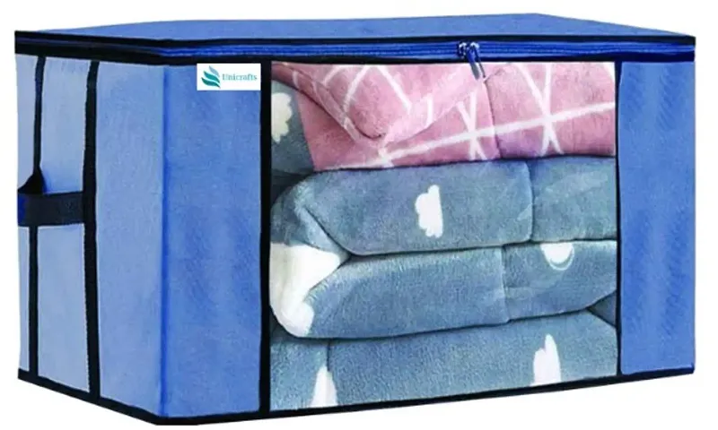 Underbed Storage Bag Storage Organizer Blanket Storage Bag for Wardrobe Organizer Blanket Cover with a large Transparent Window and Side Handles Pack of 1 Pc Blue