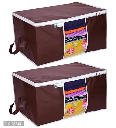 Unicrafts Underbed Storage Bag Storage Organizer Blanket Storage Bag for Wardrobe Organizer Blanket Cover with a large Transparent Window and Side Handles Pack of 2 Brown-thumb0