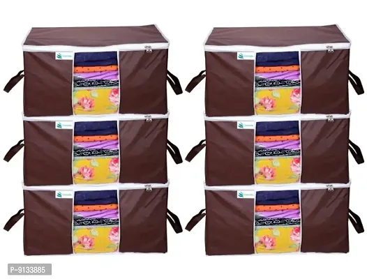 Underbed Storage Bag Storage Organizer Blanket Storage Bag for Wardrobe Organizer Blanket Cover with a large Transparent Window and Side Handles Pack of 6 Brown
