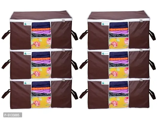 Underbed Storage Bag Storage Organizer Blanket Storage Bag for Wardrobe Organizer Blanket Cover with a large Transparent Window and Side Handles Pack of 6 Brown-thumb0