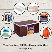 Underbed Storage Bag Storage Organizer Blanket Storage Bag for Wardrobe Organizer Blanket Cover with a large Transparent Window and Side Handles Pack of 4 Brown-thumb2