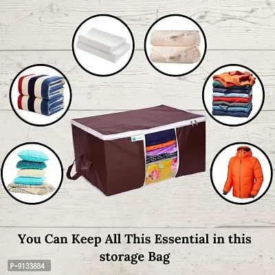 Underbed Storage Bag Storage Organizer Blanket Storage Bag for Wardrobe Organizer Blanket Cover with a large Transparent Window and Side Handles Pack of 4 Brown-thumb3