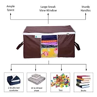 Underbed Storage Bag Storage Organizer Blanket Storage Bag for Wardrobe Organizer Blanket Cover with a large Transparent Window and Side Handles Pack of 4 Brown-thumb3