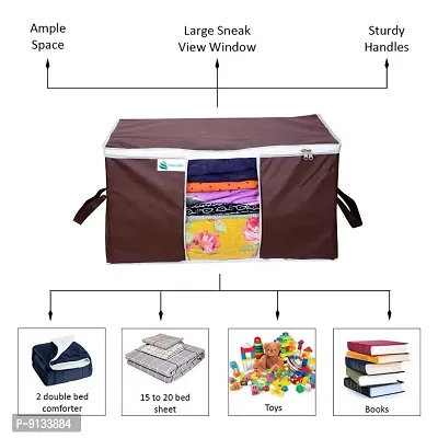 Underbed Storage Bag Storage Organizer Blanket Storage Bag for Wardrobe Organizer Blanket Cover with a large Transparent Window and Side Handles Pack of 4 Brown-thumb4