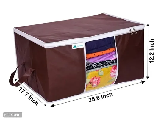 Underbed Storage Bag Storage Organizer Blanket Storage Bag for Wardrobe Organizer Blanket Cover with a large Transparent Window and Side Handles Pack of 4 Brown-thumb5
