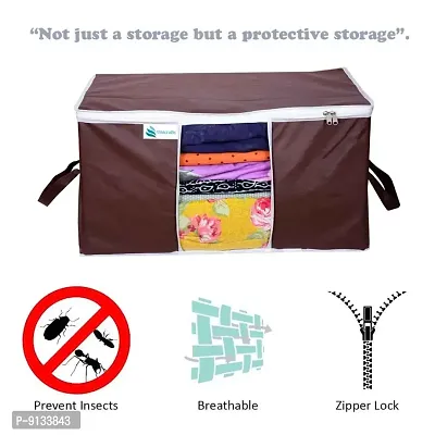 Unicrafts Underbed Storage Bag Storage Organizer Blanket Storage Bag for Wardrobe Organizer Blanket Cover with a large Transparent Window and Side Handles Pack of 2 Brown-thumb4