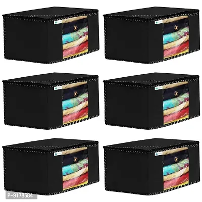 Saree Cover Extra Large Saree Organizer with a Large Transparent Window for Clothes Wardrobe Organiser Non Woven Sari Storage Bags Combo Set of 6 Pc Black