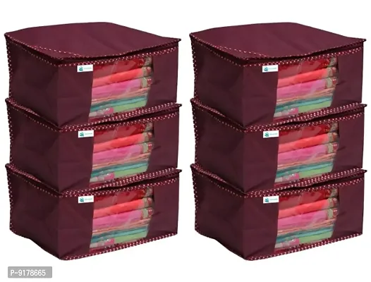 Unicrafts Saree Cover Extra Large Saree Organizer with a Large Transparent Window for Clothes Wardrobe Organiser Non Woven Sari Storage Bags Combo Set of 6 Pc Maroon