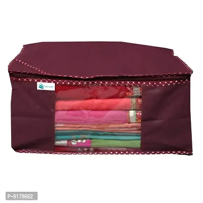 Unicrafts Saree Cover Extra Large Saree Organizer with a Large Transparent Window for Clothes Wardrobe Organiser Non Woven Sari Storage Bags Combo Set of 4 Pc Maroon-thumb2