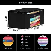 Saree Cover Extra Large Saree Organizer with a Large Transparent Window for Clothes Wardrobe Organiser Non Woven Sari Storage Bags Combo Set of 6 Pc Black-thumb2