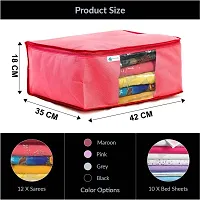 Saree Cover Non Woven Sari Storage Bags with a Large Transparent Window for Clothes Wardrobe Organizer Extra Large Saree Organizer Combo Pack of 12 Pc Pink-thumb1