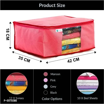 Saree Cover Non Woven Sari Storage Bags with a Large Transparent Window for Clothes Wardrobe Organizer Extra Large Saree Organizer Combo Pack of 12 Pc Pink-thumb2