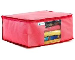 Saree Cover Non Woven Sari Storage Bags with a Large Transparent Window for Clothes Wardrobe Organizer Extra Large Saree Organizer Combo Pack of 4 Pc Pink-thumb2