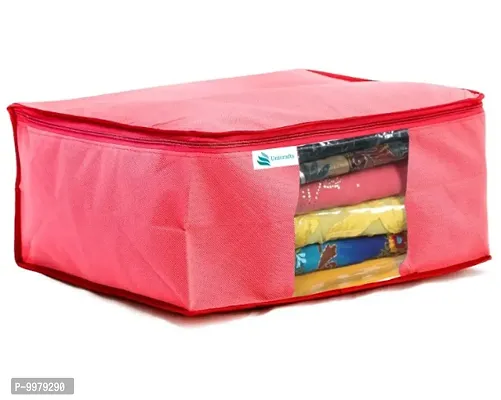 Saree Cover Non Woven Sari Storage Bags with a Large Transparent Window for Clothes Wardrobe Organizer Extra Large Saree Organizer Combo Pack of 4 Pc Pink-thumb3