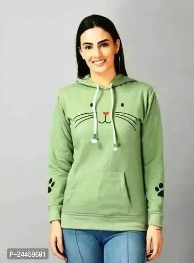 Stylish Green Cotton Blend Printed Sweatshirts For Women