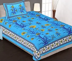 Home@shop Jaipuri Look Cotton Printed Single Bedsheet with One Pillow Cover -Blue-thumb1
