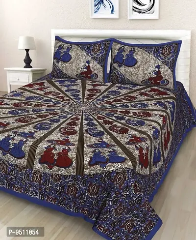 Jaipuri Printed Cotton Double Bedsheet With 2 Pillow Cover-thumb0