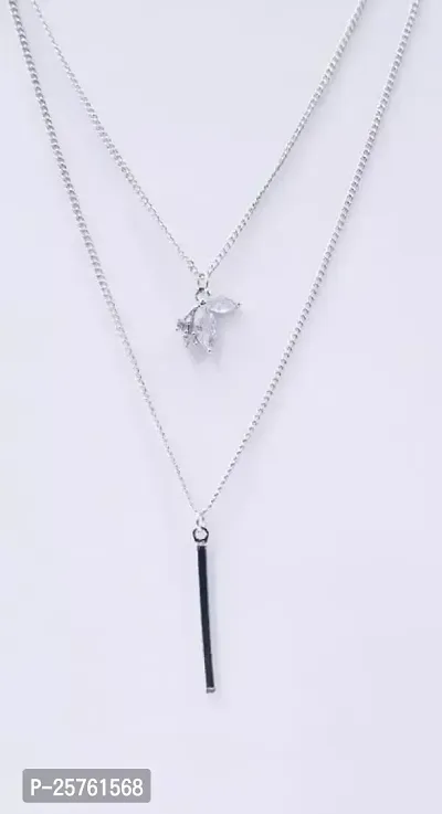 Shimmering Silver Alloy 2 Layer Pendent Chain For Women-thumb0