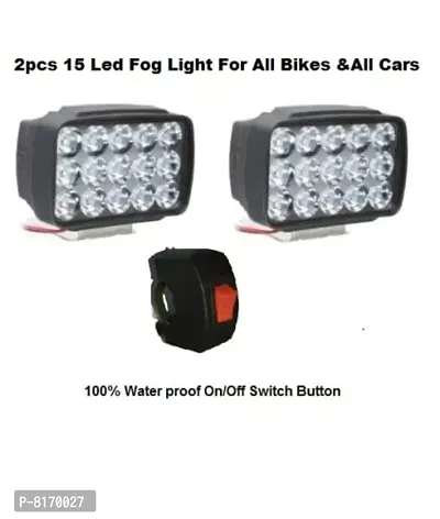Imported DC Power Waterproof 15 LED Fog Head Lamp, Bar Light Off-Roading Universal For All Bikes, Scooty (Pack of 2, Free On/Off Switch, White)