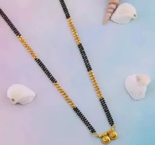 Brado Jewellery Micro Gold Plated Beautiful Mangalsutra Tanmaniya Nallapusalu Necklace Pendant Black Bead Golden Chain For Women and Girls