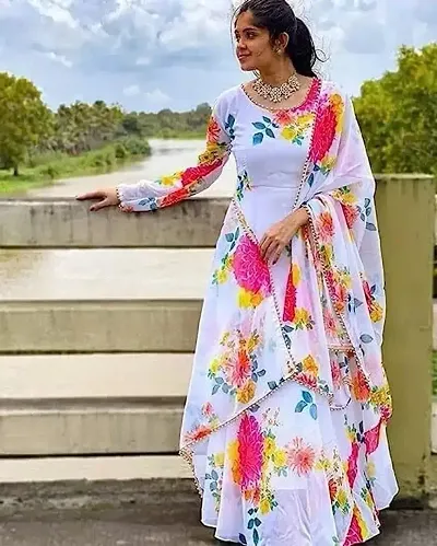 Beautiful Georgette Gown With Dupatta For Women