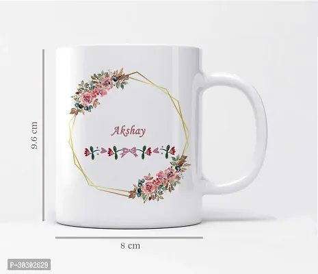 Name Akshay Printed Pink Floral Design White Ceramic Coffee Mug 350 ml-thumb2