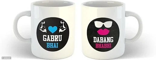 Gabru Bhai And Dabang Bhabi Printed Ceramic Coffee Mug 330 ml Pack of 2-thumb0