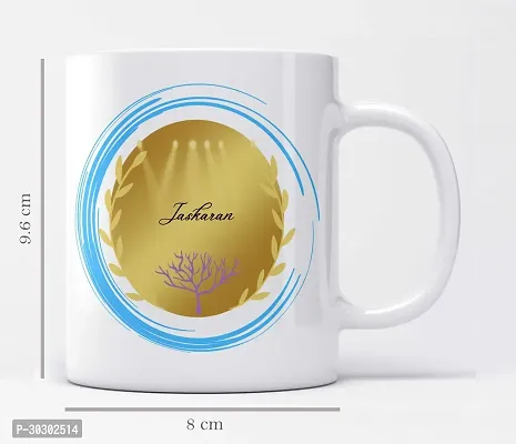 Name Jaskaran Printed Blue Gold Circle Design Ceramic Coffee Mug 350 ml-thumb2