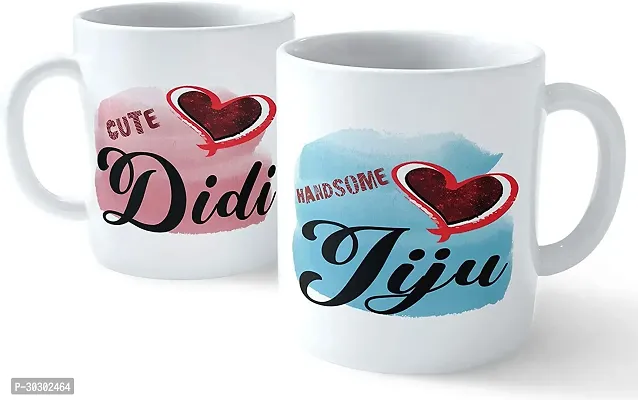 Cute Didi And Awesome Jiju Printed Ceramic Coffee Mug 330 ml Pack of 2