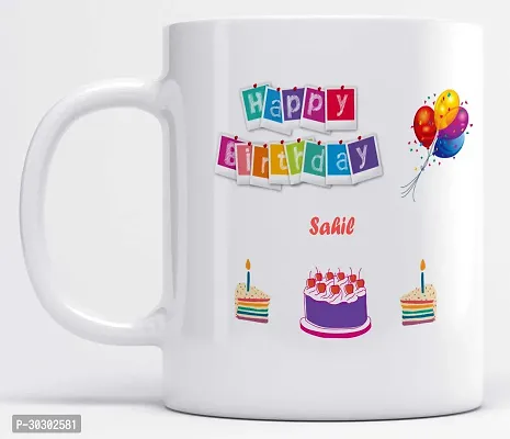 Name Sahil Happy Birthday Cherry Cake Printed Ceramic Coffee Mug 325 ml