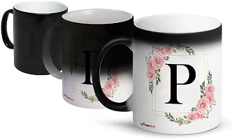 Letters P Ceramic Magic Cup 1Pcs Alphabet Floral Coffee Cup Letter Ceramic Coffee Mug 325 ml-thumb1