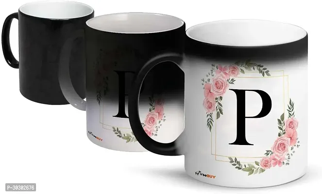 Letters P Ceramic Magic Cup 1Pcs Alphabet Floral Coffee Cup Letter Ceramic Coffee Mug 325 ml-thumb2