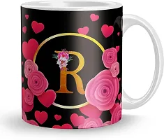 Letter R Pink Floral Background design printed Ceramic Coffee Mug 320 ml-thumb1